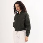 Women's Dark Olive Green Zip Bomber Jacket, Olive, small image number null
