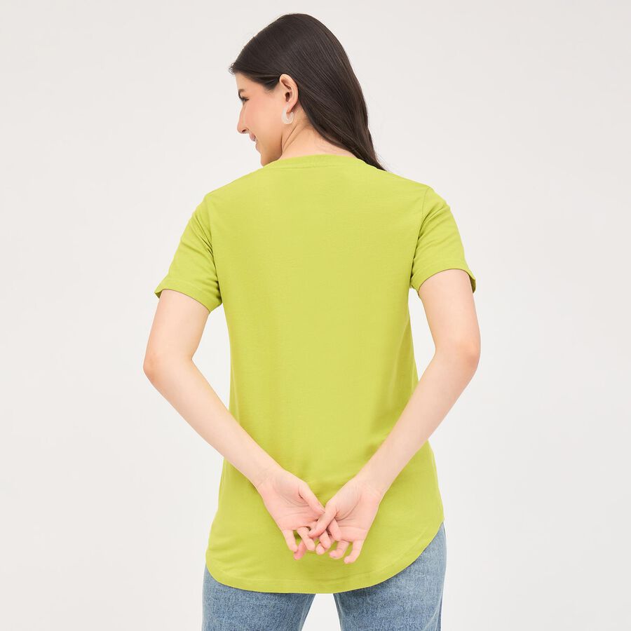Women's Lime Green Cotton Round Neck T-Shirt, Lemon, large image number null