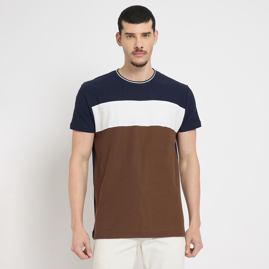 Men's 100% Cotton Round Neck Half Sleeves T-Shirt , Brown, large