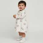 Girls' Soft Ivory White Bow Print Long Sleeve Frock, ऑफ व्हाइट, small image number null