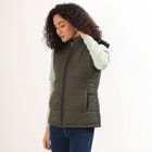 Women's Olive Hooded Sleeveless Puffer Jacket, Olive, small image number null