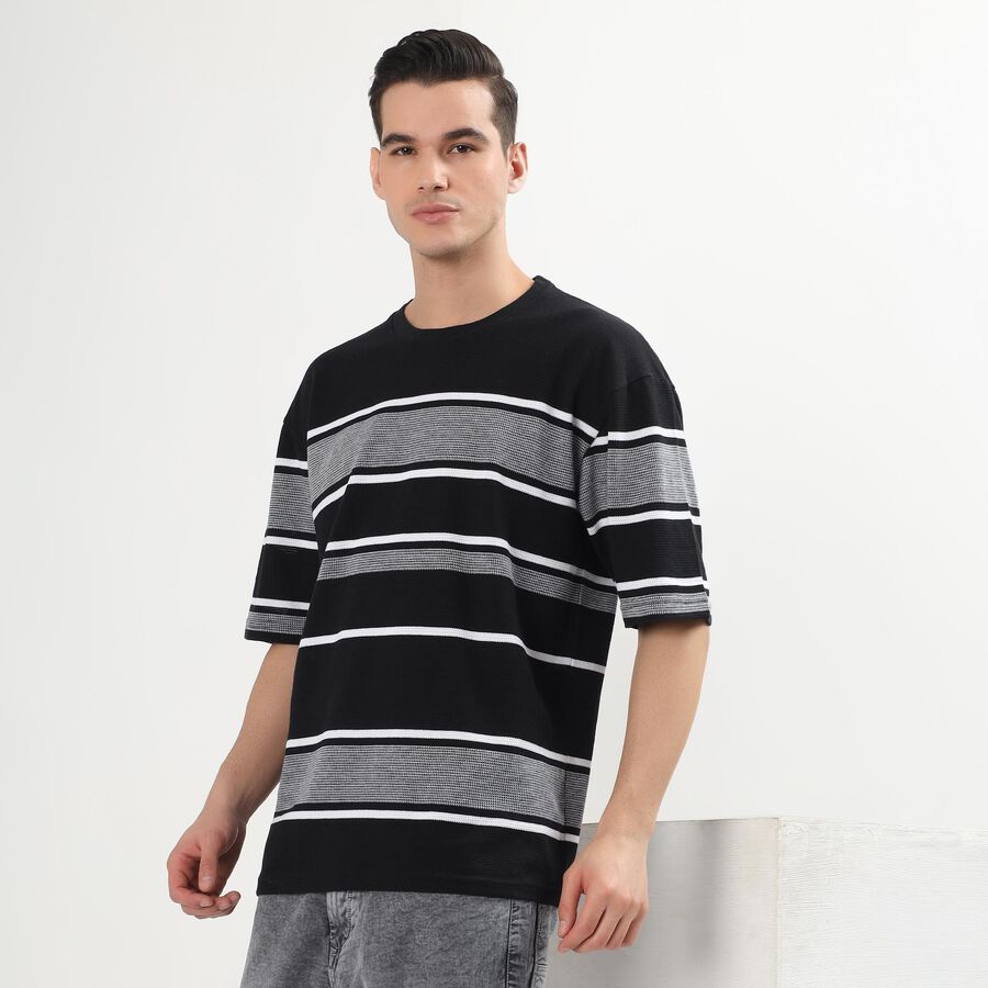 Men's Round Neck Half Sleeves T-Shirt, Black, large