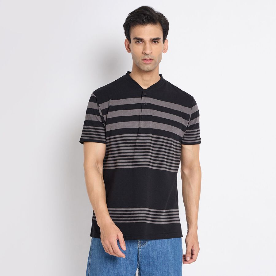 Men's Henley Half Sleeves T-Shirt, Black, large image number null