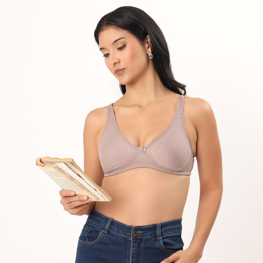 Women's Brown Cotton Blend Non-Padded Wire-Free Bra, Brown, large
