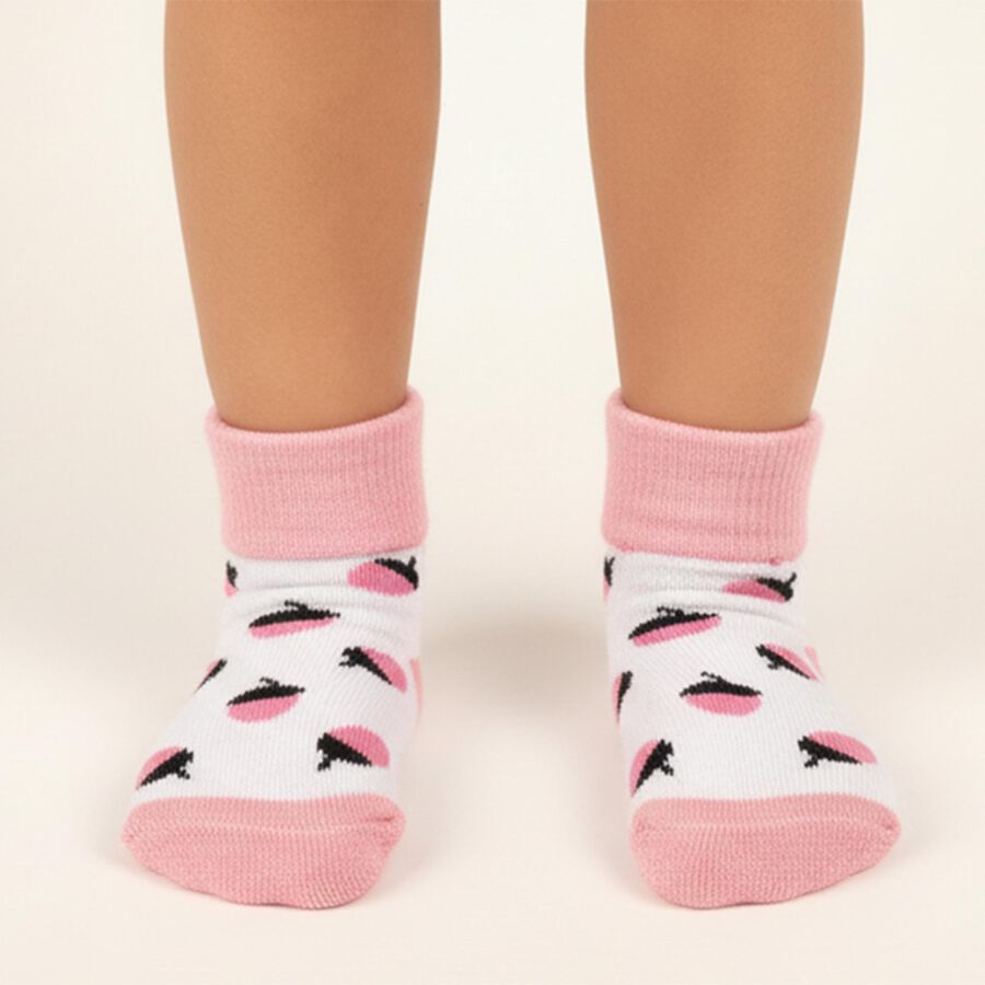 Infants Light Pink and Grey Regular Fit Animal Face and Polka Dot Socks Pack of 2, हल्का ग्रे, large image number null