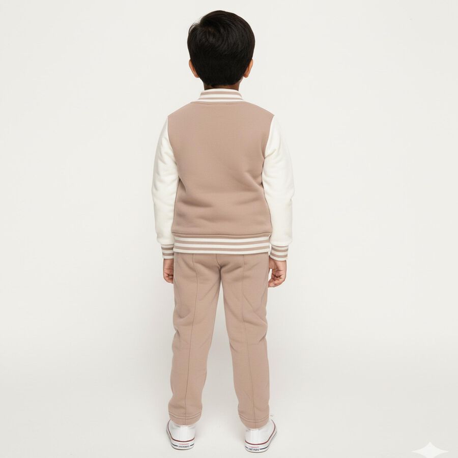 Boys' Beige Varsity Neck Embroidered Baba Suit, गहरा पीला, large image number null