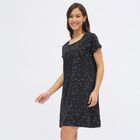 Women's Black Cotton Scoop Neck Casual Nighty, काला, small image number null