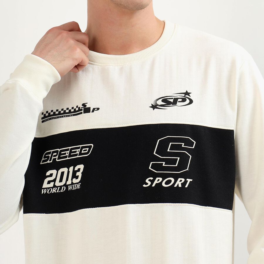 Men's Off-White Crew Neck Casual Sweatshirt, ऑफ व्हाइट, large image number null