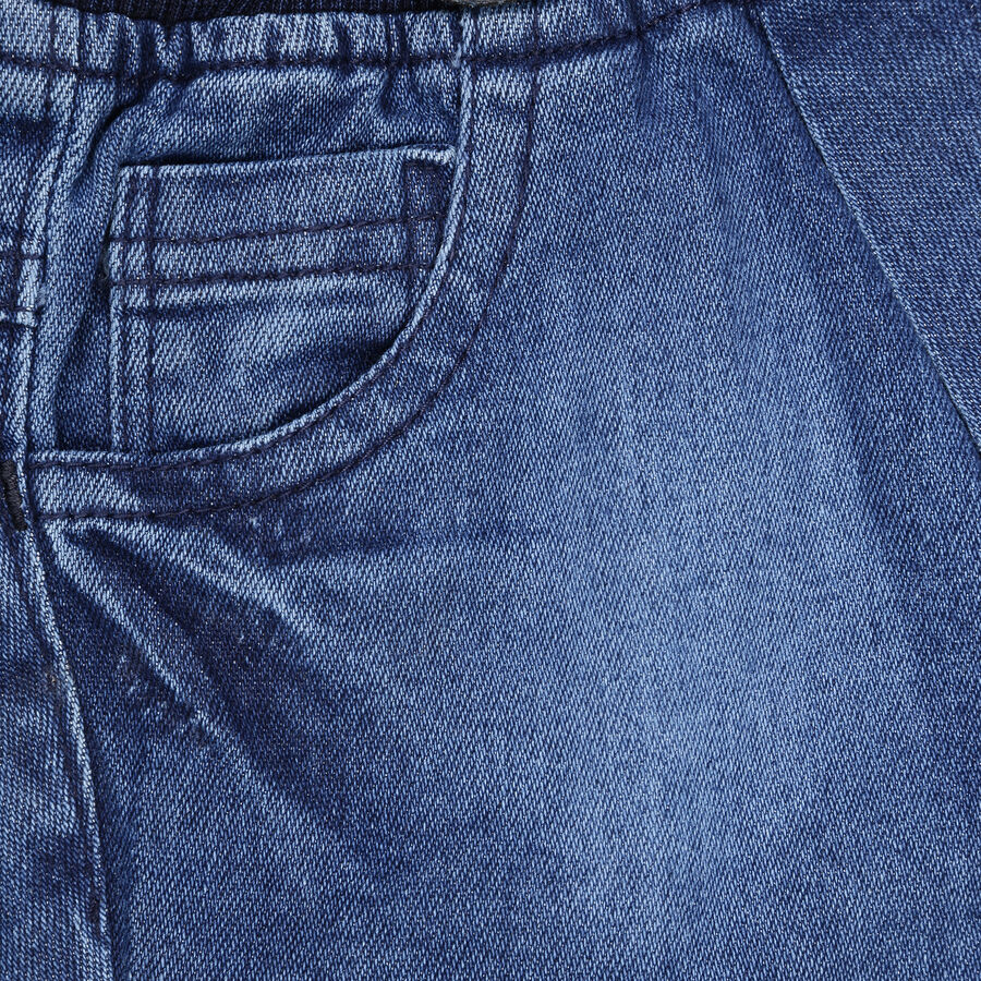 Infants Rib Waist Jogger Fit Washed Jeans, Mid Blue, large image number null