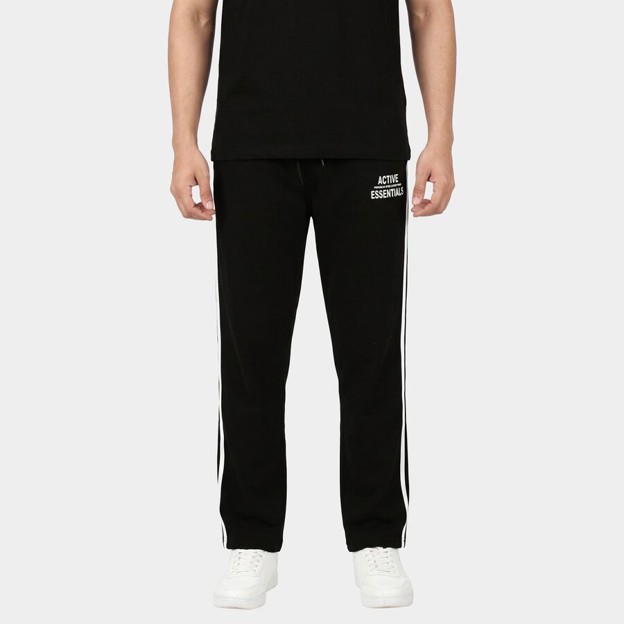 Men's Black Regular Fit Drawstring Track Pants, काला, large
