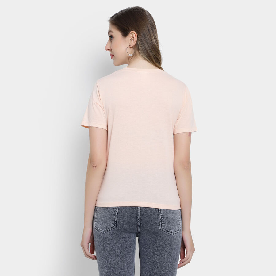 Embellished Round Neck T-Shirt, Peach, large image number null
