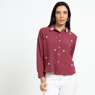 Ladies' Deep Maroon Classic Casual Shirt