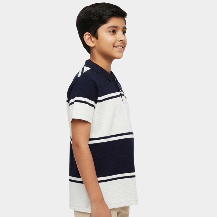 Boys' Navy Blue Round Neck Casual Half Sleeves T-Shirt, नेवी ब्लू, large