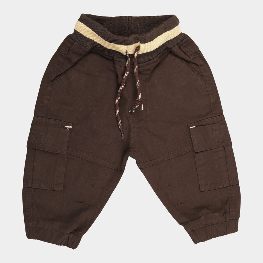 Infants Solid Cotton Trousers, Brown, large image number null