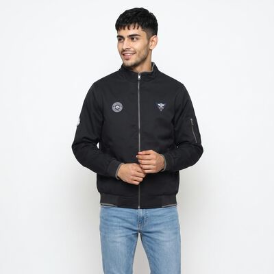 Men's Navy Blue Stand Collar Bomber Jacket