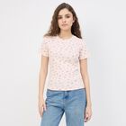 Women's Bright Candy Pink Cotton Blend Round Neck Graphic T-Shirt, गुलाबी, small