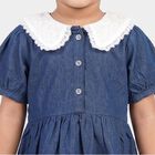 Girls' Blue Fit and Flare Lace Collar Frock, मध्यम नीला, small