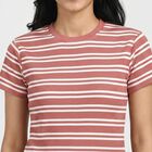 Women's Pink Cotton Blend Round Neck Casual T-Shirt, Pink, small