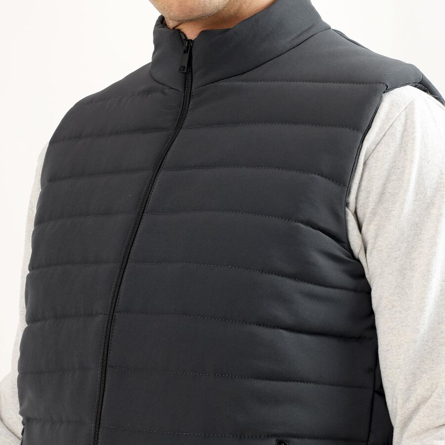 Men's Dark Grey High Neck Sleeveless Jacket, Dark Grey, large image number null