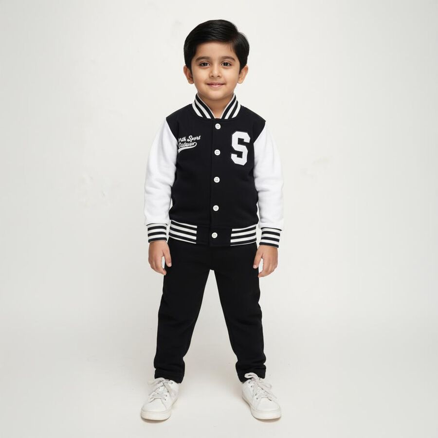 Boys' Navy Varsity Collar Embroidered Baba Suit, Navy Blue, large image number null