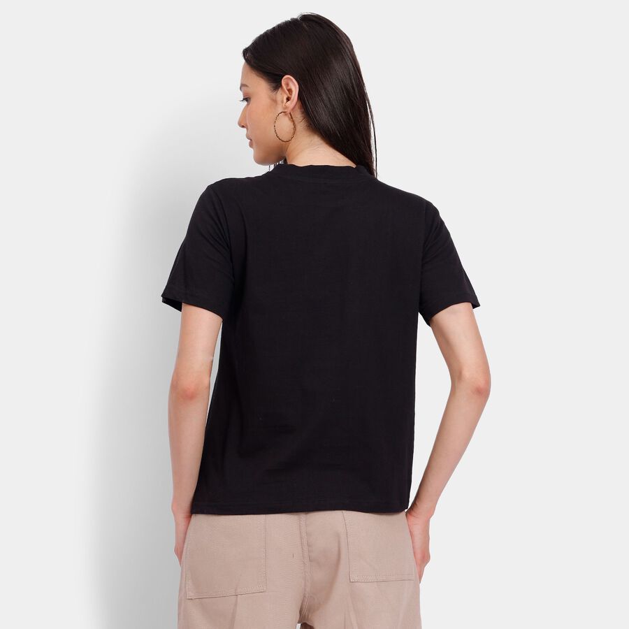 Ladies' 100% Cotton Round Neck T-Shirt, Black, large image number null