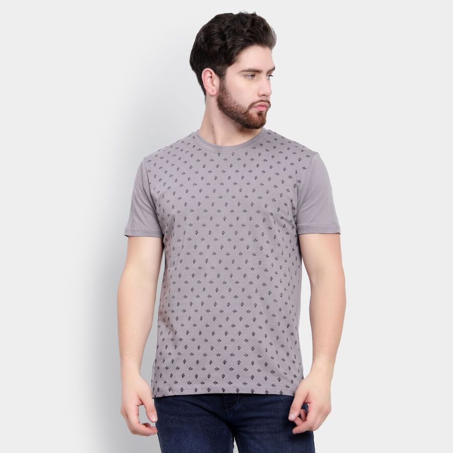 Cotton Solid Round Neck T-Shirt, Dark Grey, large image number null
