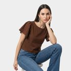 Women's Brown Round Neck Regular Top, Brown, small
