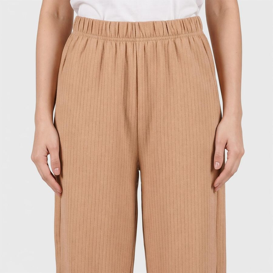 Women's Beige Relaxed Fit Ribbed Harem Pants, गहरा पीला, large
