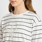 Ladies'  Stripes Round Neck T-Shirt, Off White, small