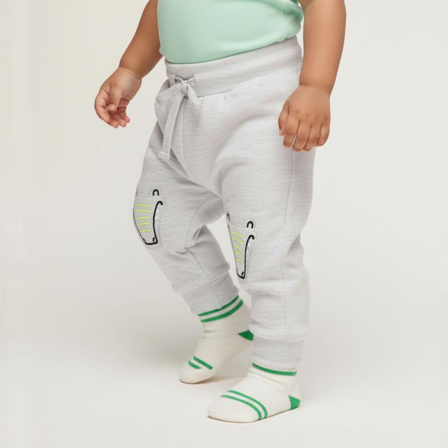 Infants Light Heather Grey Crocodile Embroidered Cotton Blend Pyjama, मिश्रित हल्का ग्रे, large image number null
