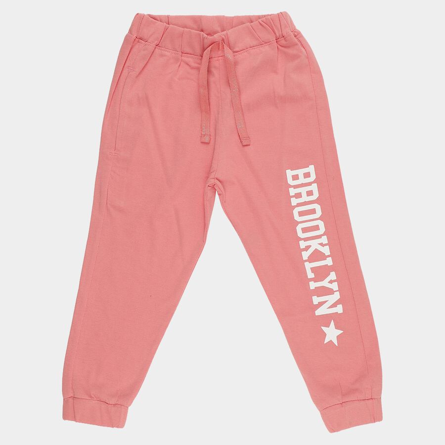 Girls' Pink Regular Fit Printed Pyjama, गुलाबी, large