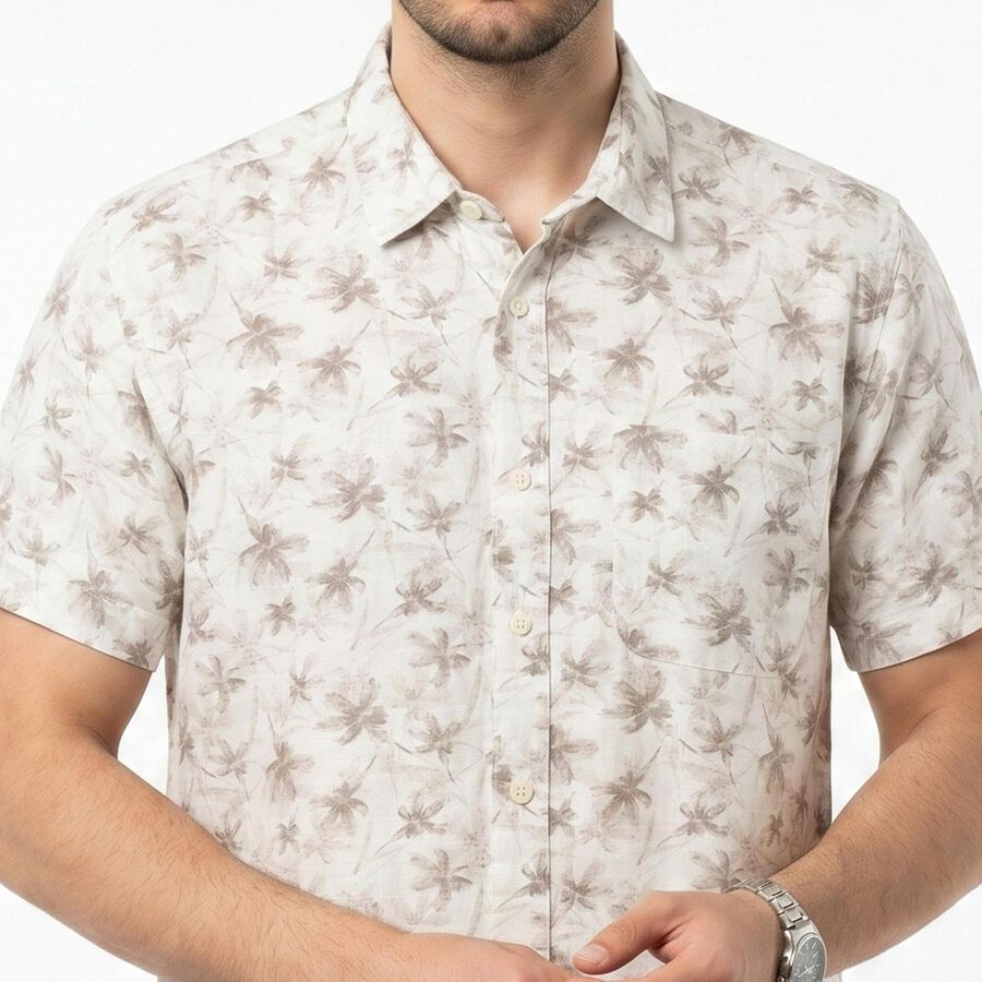 Men's Brown Cotton Spread Collar Regular Fit Shirt, Brown, large