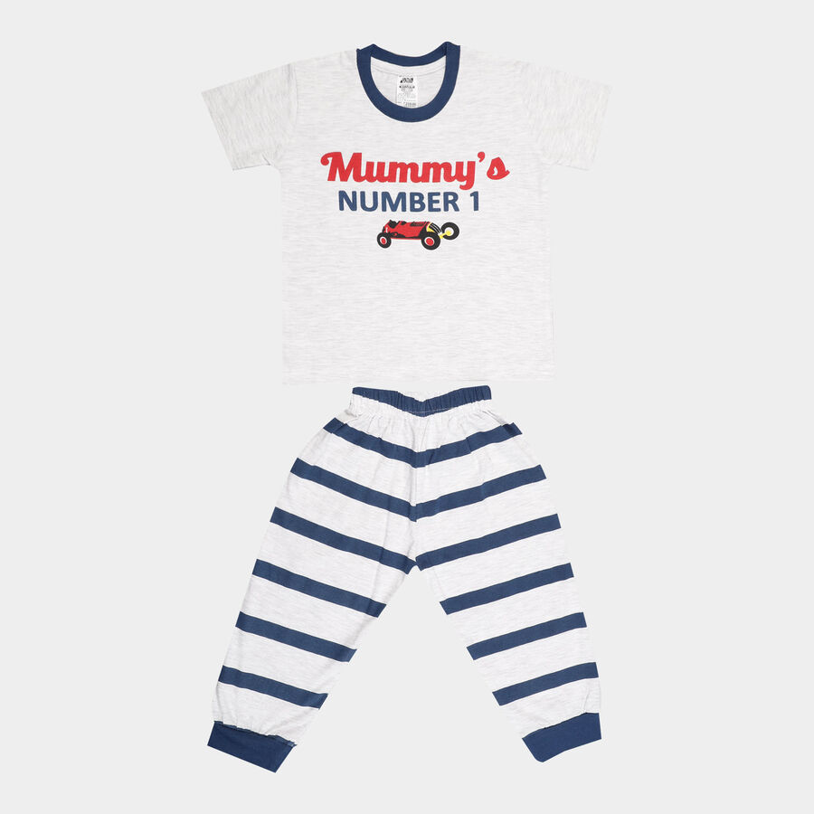 Boys Cotton Night Suit, Melange Light Grey, large image number null