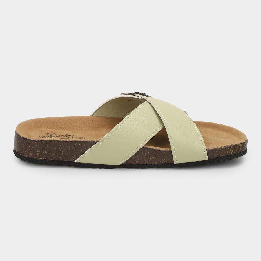 Women's Muted Sage Green Buckle Strap Casual Sandals, Green, large image number null