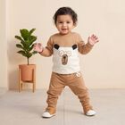 Infants' Beige 100% Cotton Round Neck Graphic Print Baba Suit, गहरा पीला, small