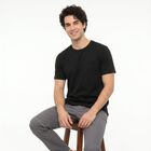 Men's Black Cotton Round Neck Regular T-Shirt, Black, small