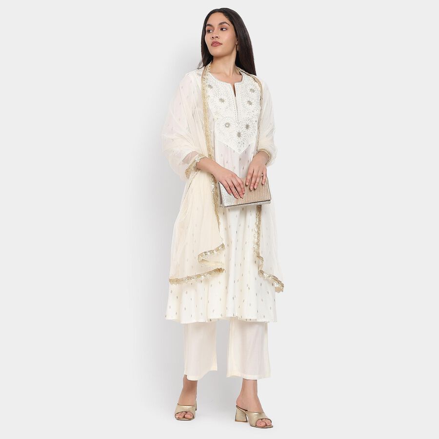 Ladies' Kurta Pyjama Set with Dupatta, ऑफ व्हाइट, large image number null
