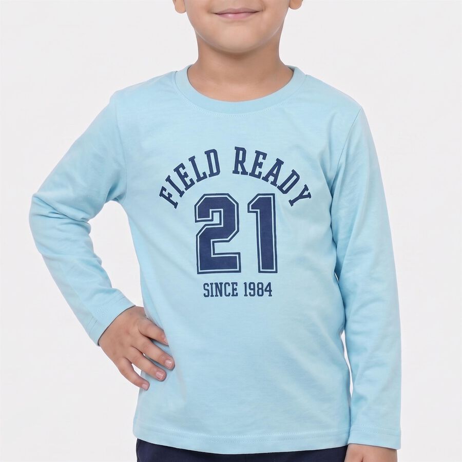 Boys Light Blue Round Neck Regular T-Shirt, हल्का नीला, large