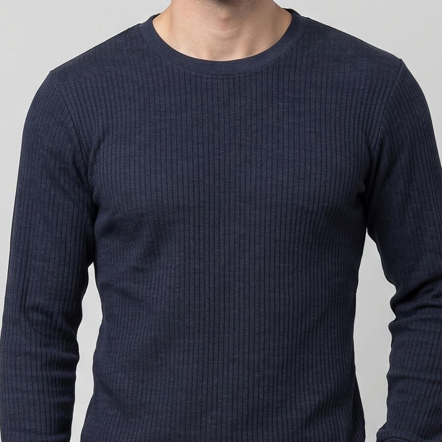 Men's Navy Blue Long Sleeve Thermal, मध्यम नीला, large