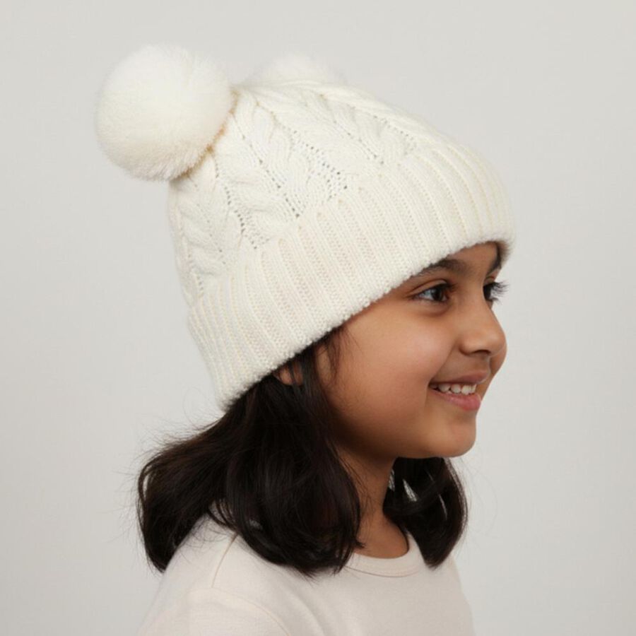 Girls' Winter Cap, ऑफ व्हाइट, large image number null