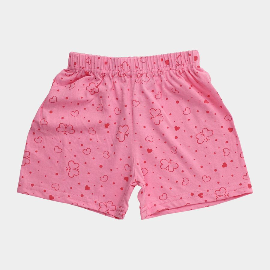 Girls' Pink Regular Fit Printed Shorts, हल्का गुलाबी, large