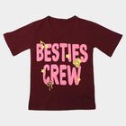 Girls Wine Round Neck Regular T-Shirt, Wine, small