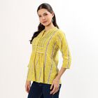 Women's Bright Mustard Yellow Mandarin Collar Geometric Printed Kurta, Olive, small image number null