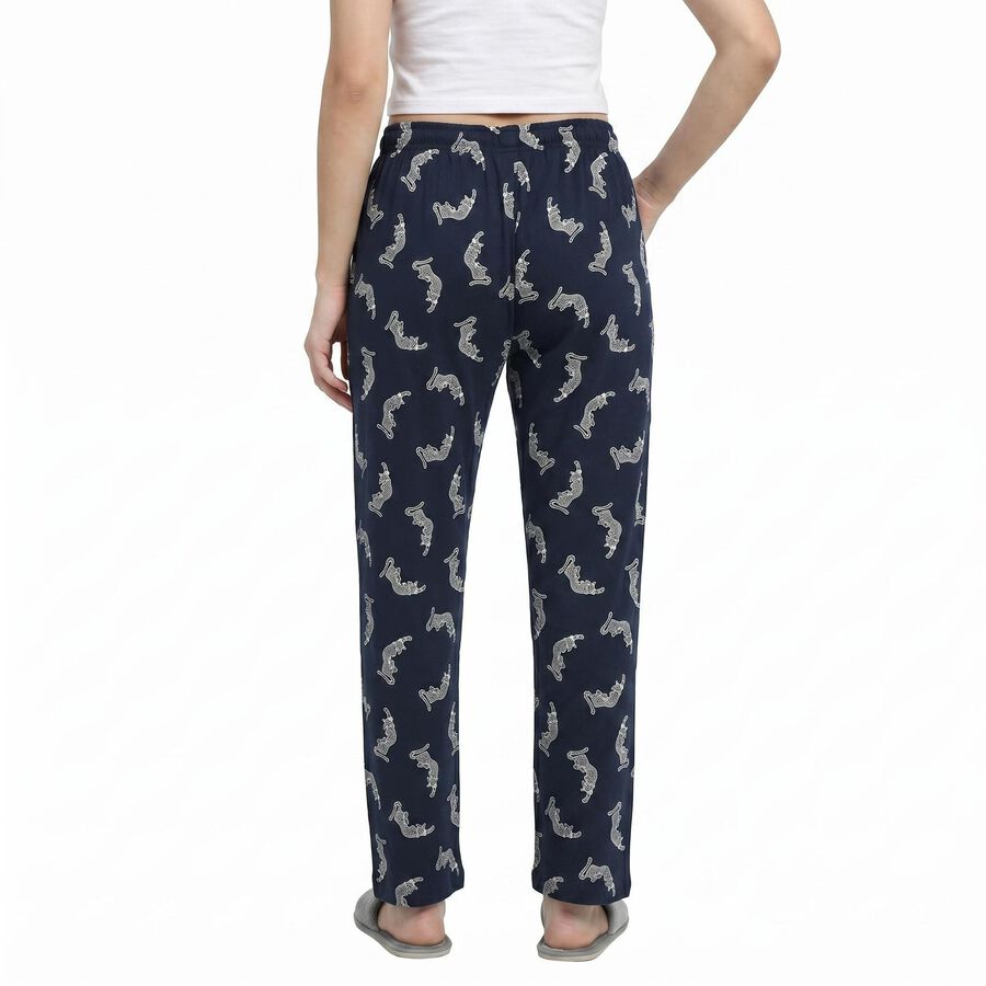 Women's Navy Blue Straight Fit Animal Printed Pyjama, Navy Blue, large