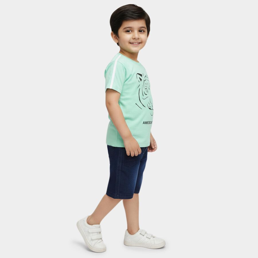Boys Mint Green Cotton Round Neck Tiger Printed Baba Suit, हल्का हरा, large