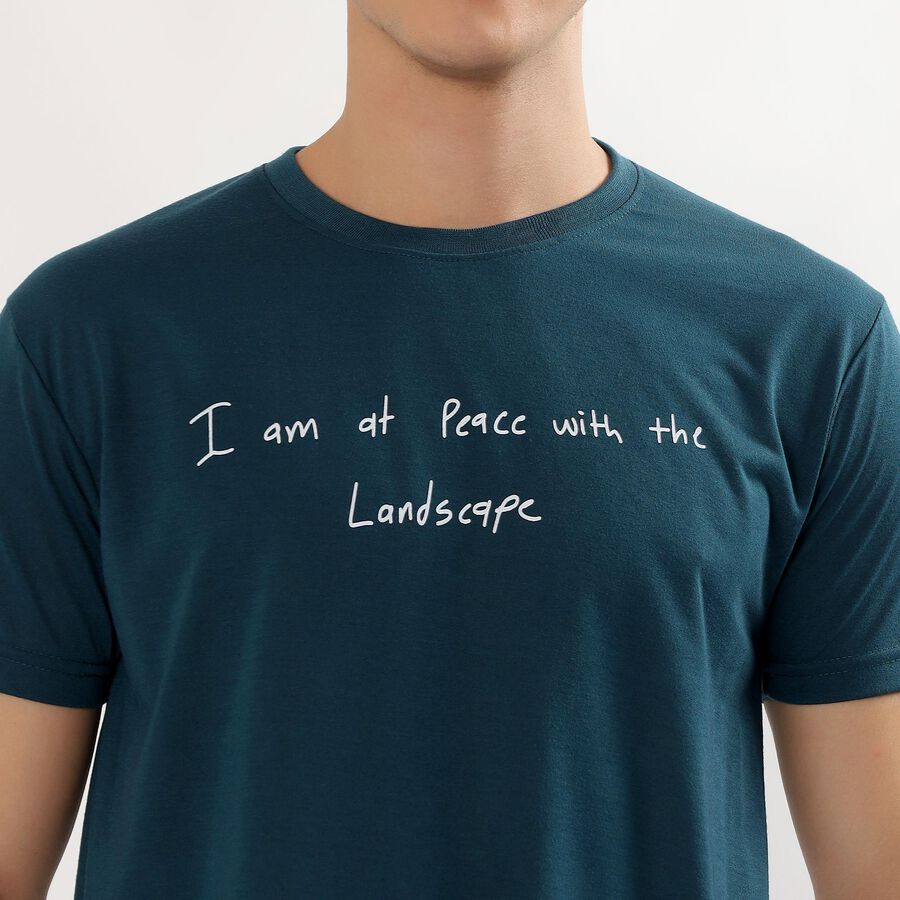 Men's Deep Teal Round Neck Printed T-Shirt, Teal Blue, large image number null
