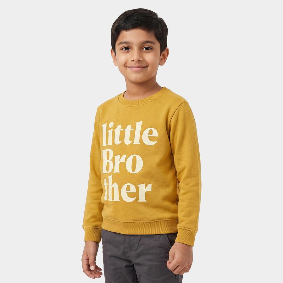Boys' Mustard Crew Neck Pullover Sweatshirt, Mustard, large