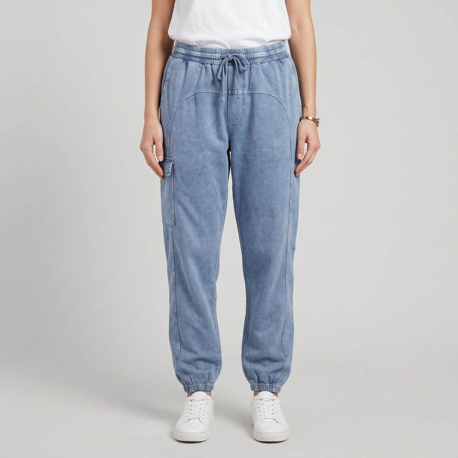 Women's Light Blue Relaxed Fit Cargo Track Pants, Light Blue, large