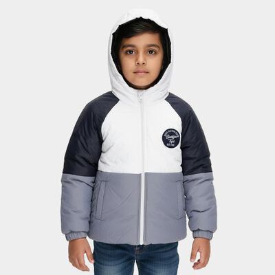 Boys Light Grey and Navy Hooded Casual Jacket