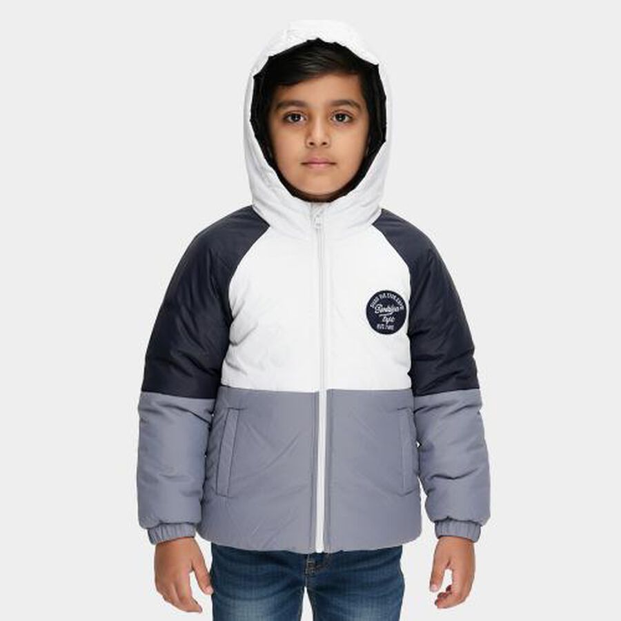 Boys Light Grey and Navy Hooded Casual Jacket, हल्का नीला, large image number null